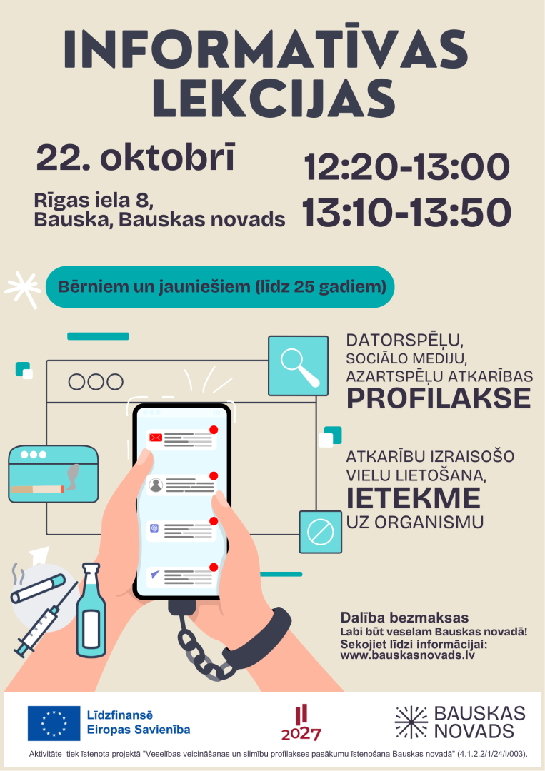 Aicinām jauniešus uz bezmaksas lekcijām par atkarību ietekmi un profilaksi!