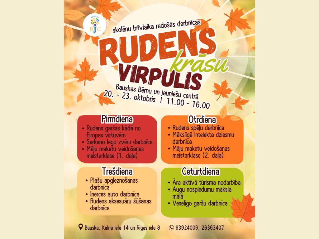 Aicinām uz skolēnu brīvlaika radošajām dienām “Rudens krāsu virpulis”!