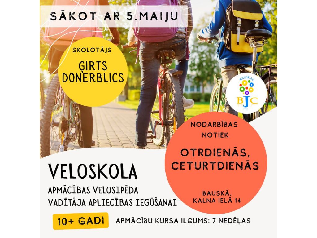 Aicinām pieteikt bērnus nākamajam Veloskolas apmācību kursam!