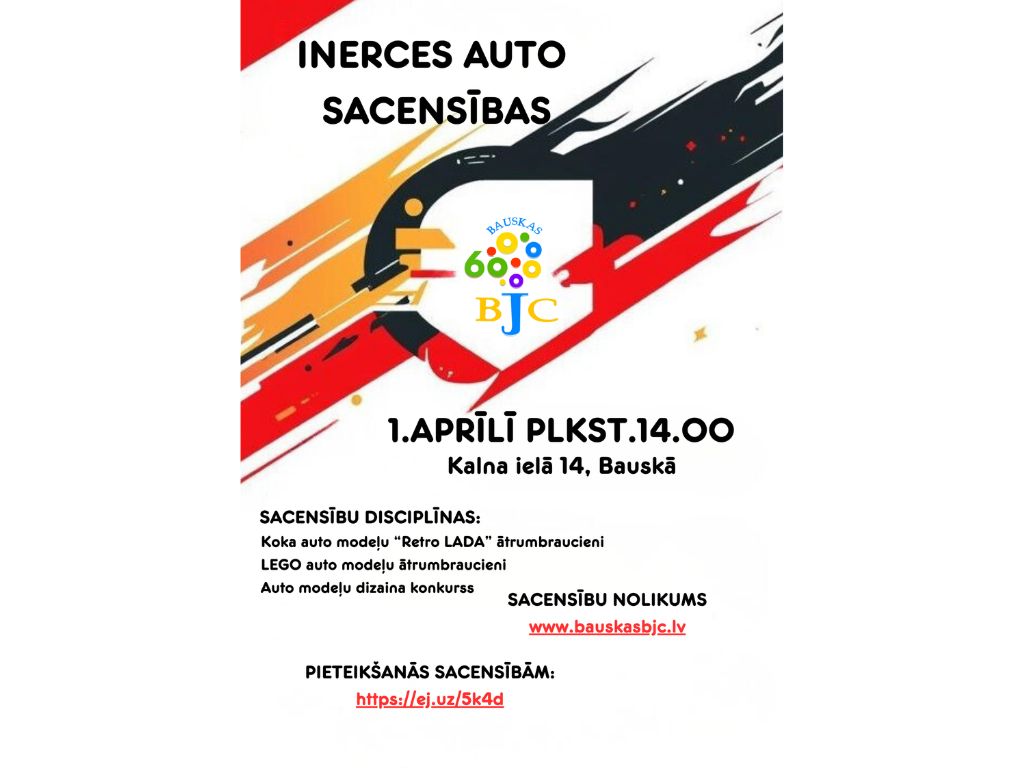 Aicinām uz inerces auto sacensībām 1. aprīlī plkst. 14.00! Aicinām uz inerces auto sacensībām 1. aprīlī plkst. 14.00!